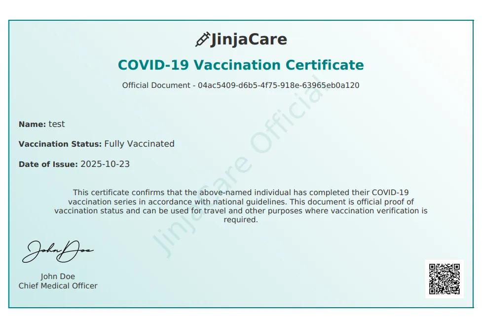 Generated Vaccination Certificate